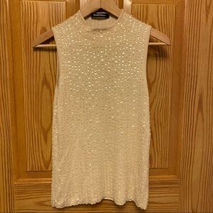 Ellen Tracy Cream Colored Sleeveless Shell Beaded Top